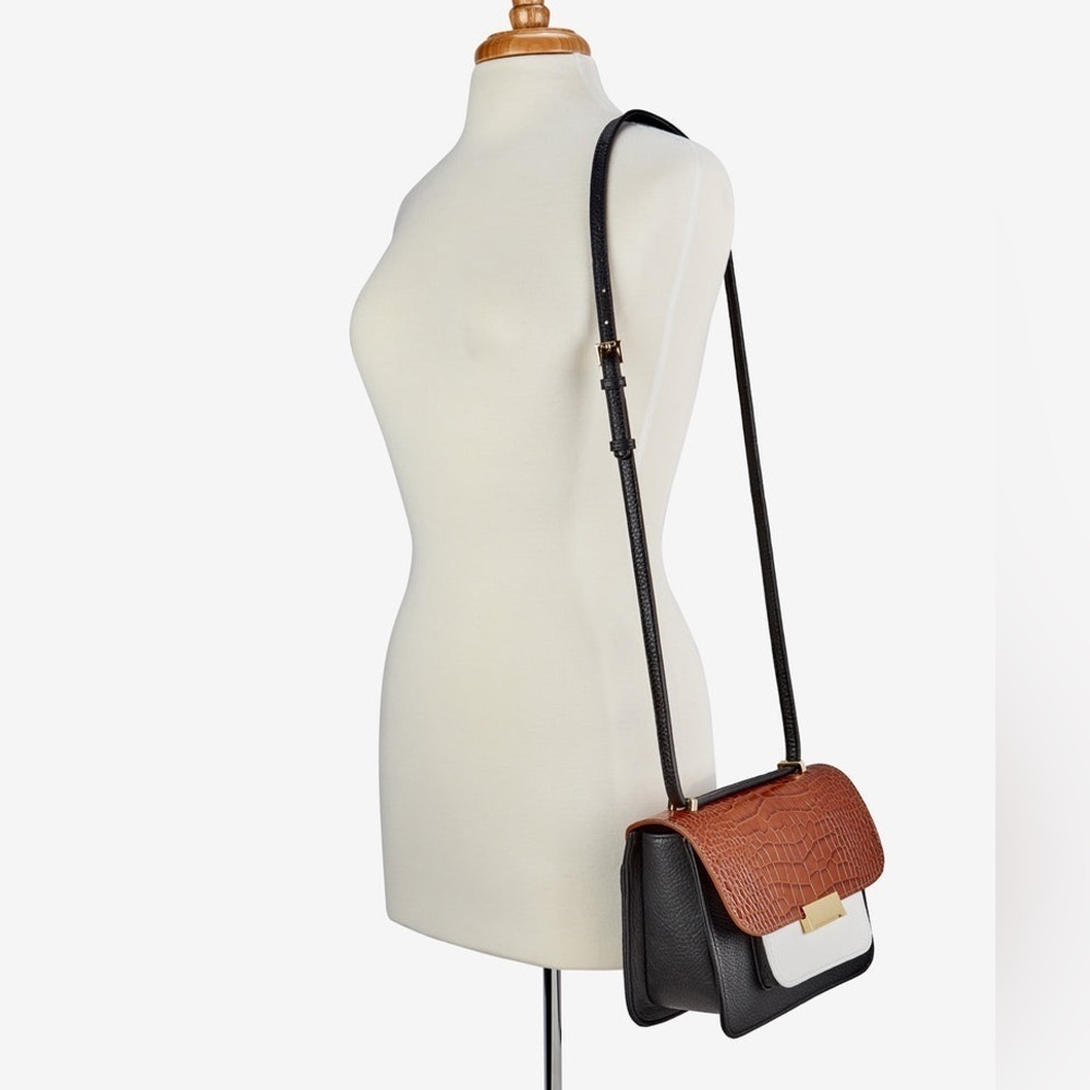 Gigi New York Abigail Leather Crossbody Bag Croc Embossed Black Brown White Gold - Picture 8 of 10